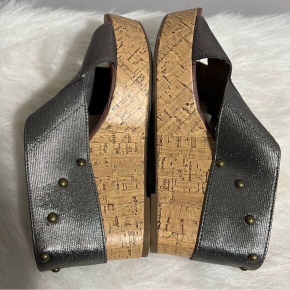 Madeline Adonis silver cross strap brass studded cork heels - 8M‎ - Picture 6 of 11